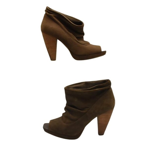 Kenneth Cole Reaction Brown Peep Toe Ankle Boots Booties Women 10 Stacked Heel - Picture 4 of 8